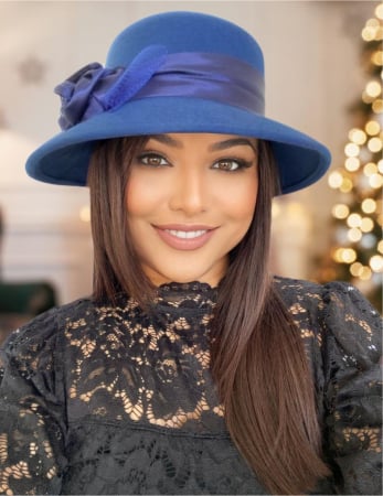 PALARII dama VENETIA LUX - Palarie dama din fetru lux VENETIA LUX (ALBASTRU) - marime unica, reglabila