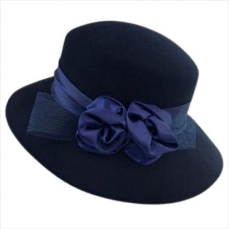 Palarie dama din fetru lux VENETIA LUX (BLEUMARIN) - marime unica, reglabila [4]