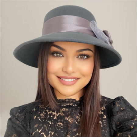 Palarie dama din fetru lux VENETIA LUX (GRI perlat) - marime unica, reglabila [2]