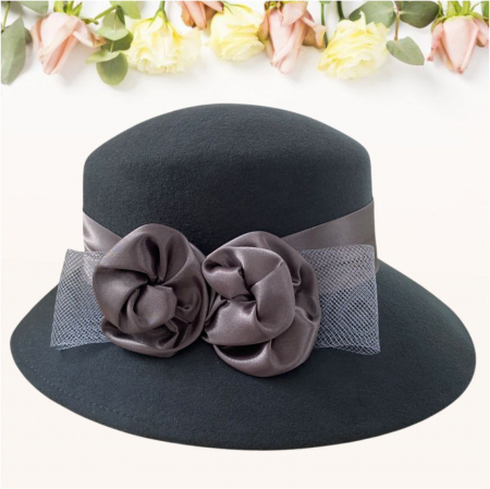 Palarie dama din fetru lux VENETIA LUX (GRI perlat) - marime unica, reglabila [3]