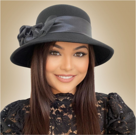 Palarie dama din fetru lux VENETIA LUX (NEGRU) - marime unica, reglabila [2]