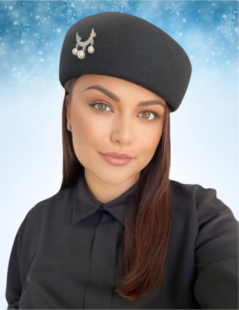 Palarii dama din fetru lux tip toca ROYAL LUX (NEGRU) - marime unica, reglabila [1]