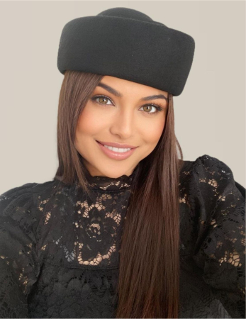 Palarie dama tip toca din fetru lux CONTESA LUX (NEGRU) - marime unica, reglabila [1]
