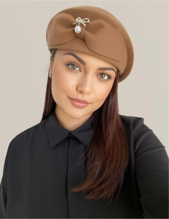 Palarie dama tip toca din fetru lux cu funda PRINCESS LADY (MARO cappuccino) - marime unica, reglabila [2]