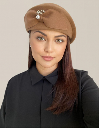 Palarie dama tip toca din fetru lux cu funda PRINCESS LADY (MARO cappuccino) - marime unica, reglabila [1]