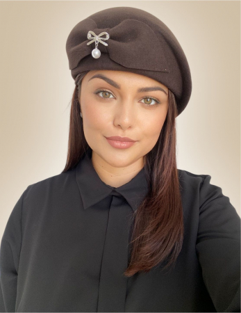 Palarie dama tip toca din fetru lux cu funda PRINCESS LADY (MARO mahon) - marime unica, reglabila [1]