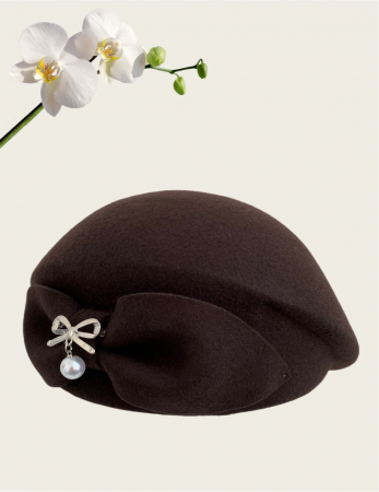 Palarie dama tip toca din fetru lux cu funda PRINCESS LADY (MARO mahon) - marime unica, reglabila [3]