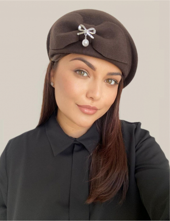 Palarie dama tip toca din fetru lux cu funda PRINCESS LADY (MARO mahon) - marime unica, reglabila [2]