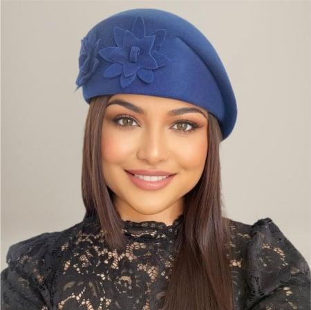 Palarie dama tip toca din fetru lux DUCESA LUX (ALBASTRU) - marime unica, reglabila [2]