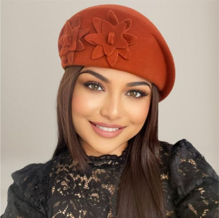 Palarie dama tip toca din fetru lux DUCESA LUX (CARAMIZIU) - marime unica, reglabila [3]
