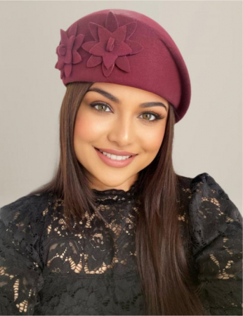 Palarie dama tip toca din fetru lux DUCESA LUX (GRENA) - marime unica, reglabila [1]