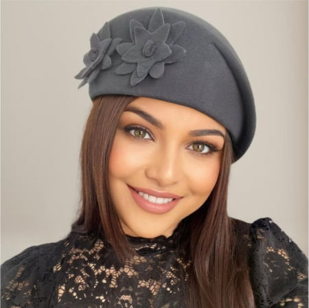 Palarie dama tip toca din fetru lux DUCESA LUX (GRI) - marime unica, reglabila [3]