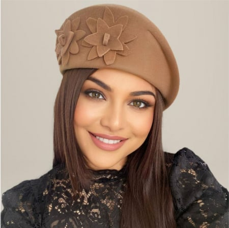 Palarie dama tip toca din fetru lux DUCESA LUX (MARO cappuccino) - marime unica, reglabila [2]