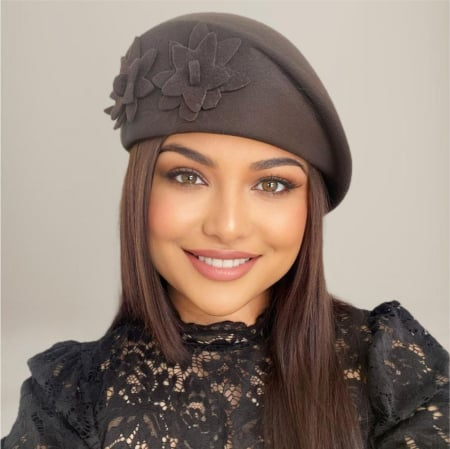 Palarie dama tip toca din fetru lux DUCESA LUX (MARO mahon) - marime unica, reglabila [2]