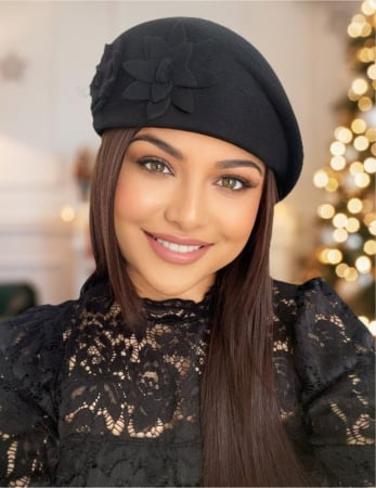 PALARII de IARNA - Palarie dama tip toca din fetru lux DUCESA LUX (NEGRU) - marime unica, reglabila