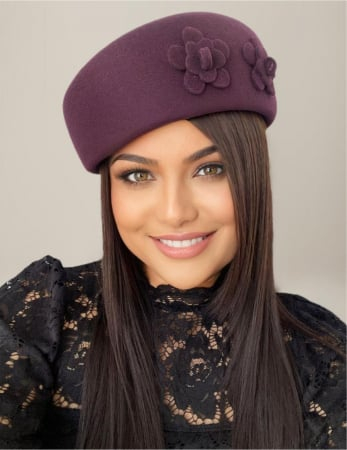 Palarie dama tip toca din fetru lux MARCHIZA LUX (GRENA prunia) - marime unica, reglabila [2]