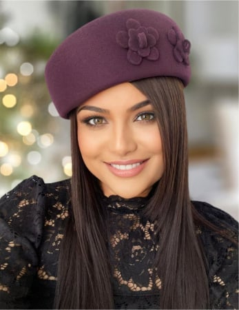 Palarie dama tip toca din fetru lux MARCHIZA LUX (GRENA prunia) - marime unica, reglabila [1]