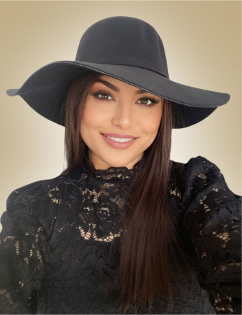 NOUTATI - Palarie dama cu boruri mari MISS ROMA (NEGRU) - marime unica, reglabila