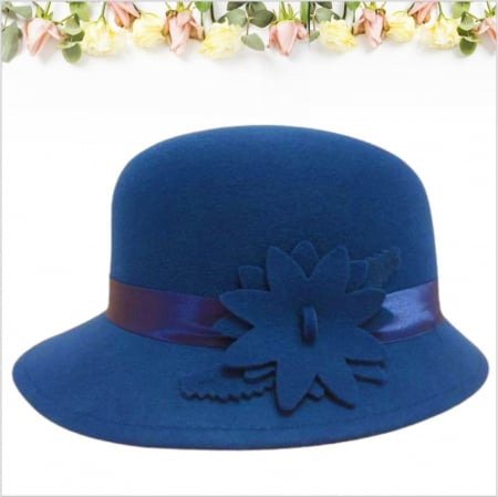 Palarie din fetru lux cu boruri tip sepcuta BARONESS LUX (ALBASTRU) - marime unica, reglabila [2]