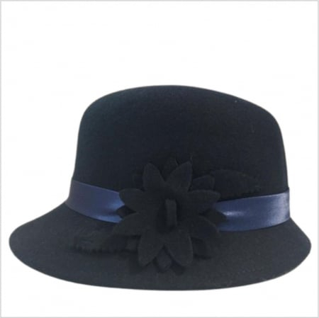 Palarie din fetru lux cu boruri tip sepcuta BARONESS LUX (BLEUMARIN) - marime unica, reglabila [3]