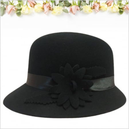 Palarie din fetru lux cu boruri tip sepcuta BARONESS LUX (NEGRU) - marime unica, reglabila [2]