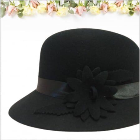 Palarie din fetru lux cu boruri tip sepcuta BARONESS LUX (NEGRU) - marime unica, reglabila [3]