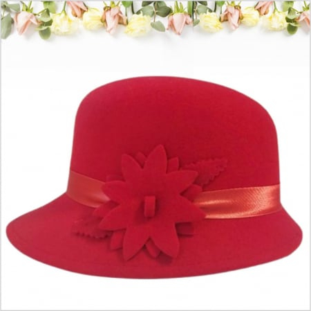 Palarie din fetru lux cu boruri tip sepcuta BARONESS LUX (ROSU) - marime unica, reglabila [2]