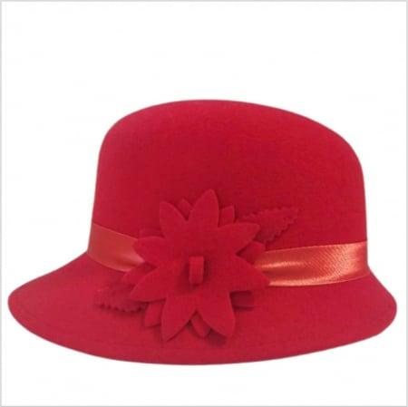 Palarie din fetru lux cu boruri tip sepcuta BARONESS LUX (ROSU) - marime unica, reglabila [3]