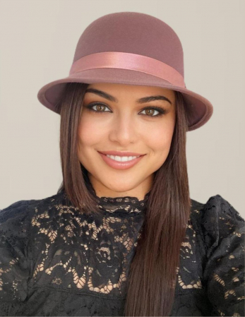 Palarie din fetru lux cu boruri tip sepcuta BARONESS LUX (ROZ pudra) - marime unica, reglabila [1]