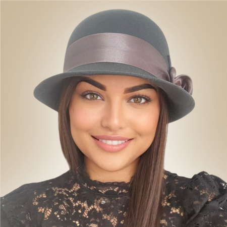 Palarie din fetru lux cu panglica din satin NOBLESS LUX (GRI) - marime unica, reglabila [2]