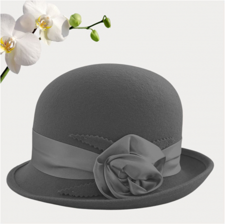 Palarie din fetru lux cu panglica din satin NOBLESS LUX (GRI) - marime unica, reglabila [3]