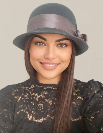 Palarie din fetru lux cu panglica din satin NOBLESS LUX (GRI) - marime unica, reglabila [1]