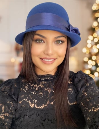 PALARII dama NOBLESS LUX - Palarie din fetru lux cu panglica din satin NOBLESS LUX (ALBASTRU) - marime unica, reglabila