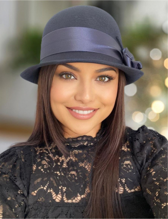 Palarie din fetru lux cu panglica din satin NOBLESS LUX (BLEUMARIN) - marime unica, reglabila [5]