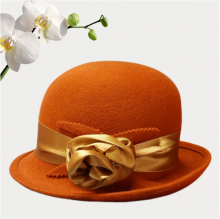 Palarie din fetru lux cu panglica din satin NOBLESS LUX (CARAMIZIU) - marime unica, reglabila [3]