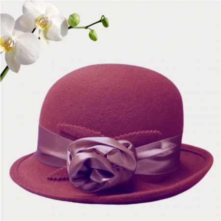 Palarie din fetru lux cu panglica din satin NOBLESS LUX (GRENA) - marime unica, reglabila [3]