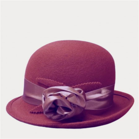 Palarie din fetru lux cu panglica din satin NOBLESS LUX (GRENA) - marime unica, reglabila [4]