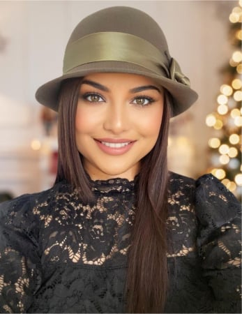 PALARII dama NOBLESS LUX - Palarie din fetru lux cu panglica din satin NOBLESS LUX (KAKI) - marime unica, reglabila