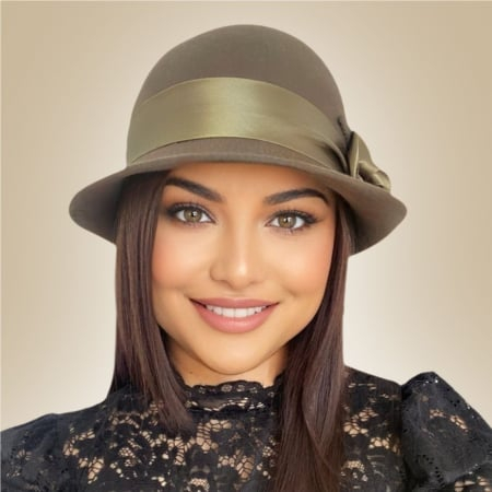 Palarie din fetru lux cu panglica din satin NOBLESS LUX (KAKI) - marime unica, reglabila [4]