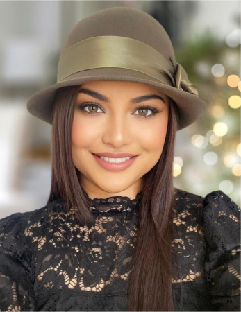 Palarie din fetru lux cu panglica din satin NOBLESS LUX (KAKI) - marime unica, reglabila [5]