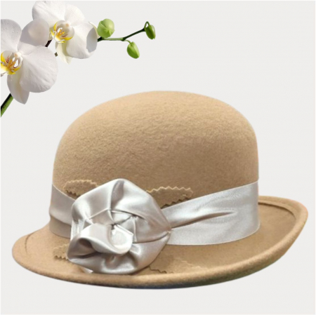 Palarie din fetru lux cu panglica din satin NOBLESS LUX (MARO cappuccino) - marime unica, reglabila [3]