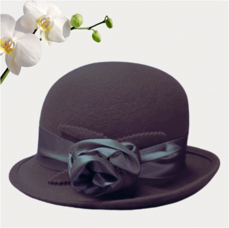 Palarie din fetru lux cu panglica din satin NOBLESS LUX (MARO mahon) - marime unica, reglabila [3]