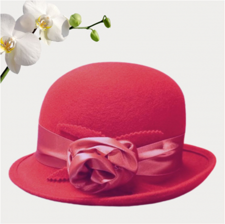 Palarie din fetru lux cu panglica din satin NOBLESS LUX (ROSU) - marime unica, reglabila [2]