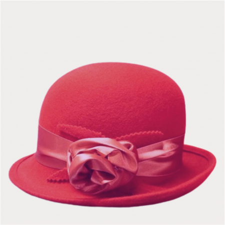 Palarie din fetru lux cu panglica din satin NOBLESS LUX (ROSU) - marime unica, reglabila [3]