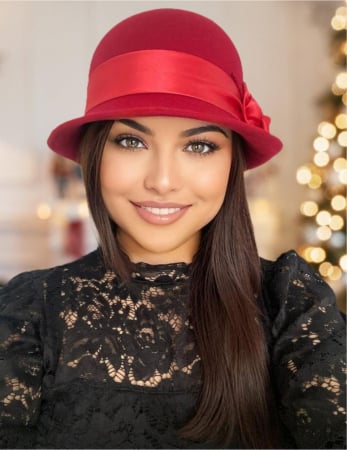 PALARII dama NOBLESS LUX - Palarie din fetru lux cu panglica din satin NOBLESS LUX (ROSU) - marime unica, reglabila