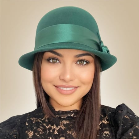 Palarie din fetru lux cu panglica din satin NOBLESS LUX (VERDE) - marime unica, reglabila [2]