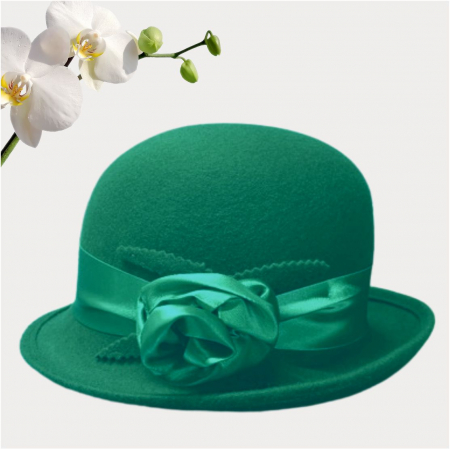 Palarie din fetru lux cu panglica din satin NOBLESS LUX (VERDE) - marime unica, reglabila [3]