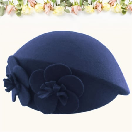 Palarie eleganta tip toca din fetru lux REGINA LUX (ALBASTRU) - marime unica, reglabila [2]