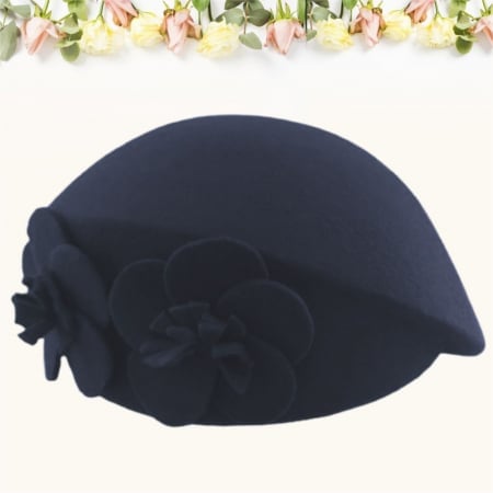 Palarie eleganta tip toca  din fetru lux REGINA LUX (BLEUMARIN) - marime unica, reglabila [2]