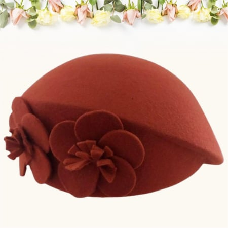 Palarie eleganta tip toca din fetru lux REGINA LUX (CARAMIZIU) - marime unica, reglabila [2]